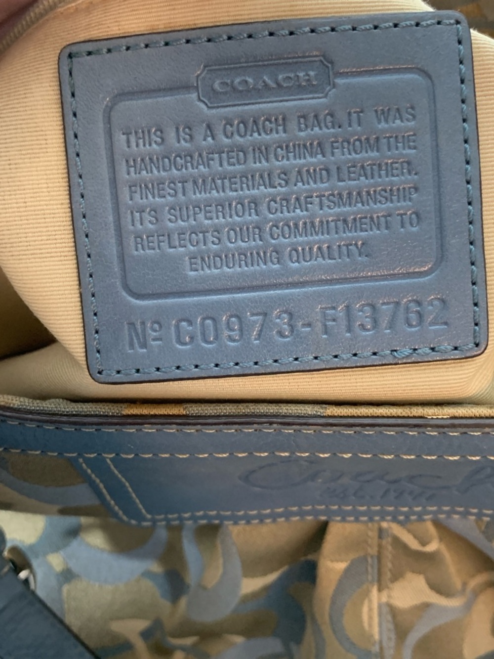 GUC COACH BLUE + BROWN TOTE L 14.75” x H 9” x D 4” - Picture 11 of 11
